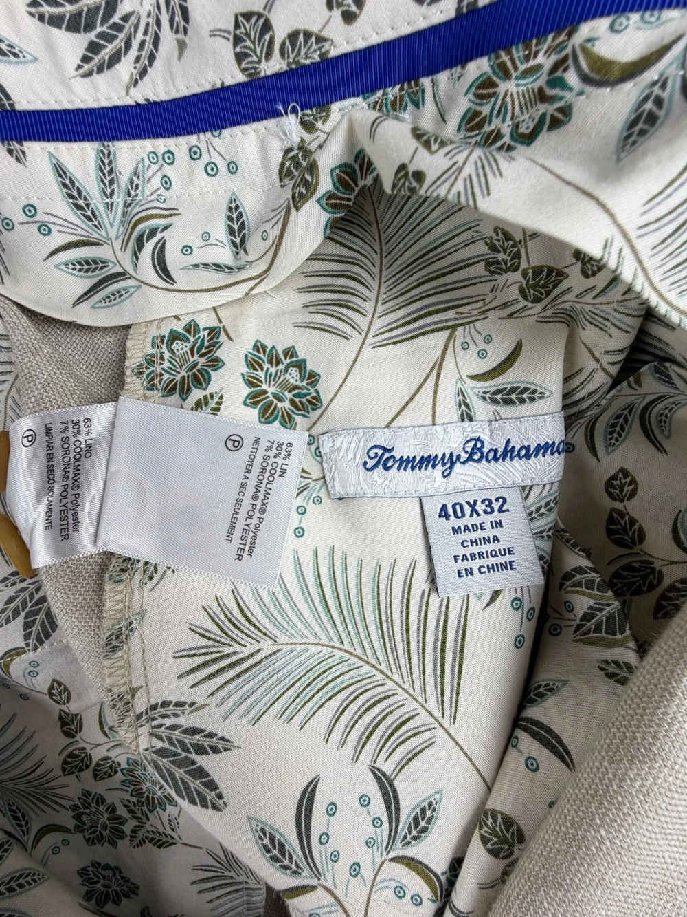 Tommy Bahama Pants Latigo Beach Flat Front Stone Khaki Linen Pants Sz 40x32